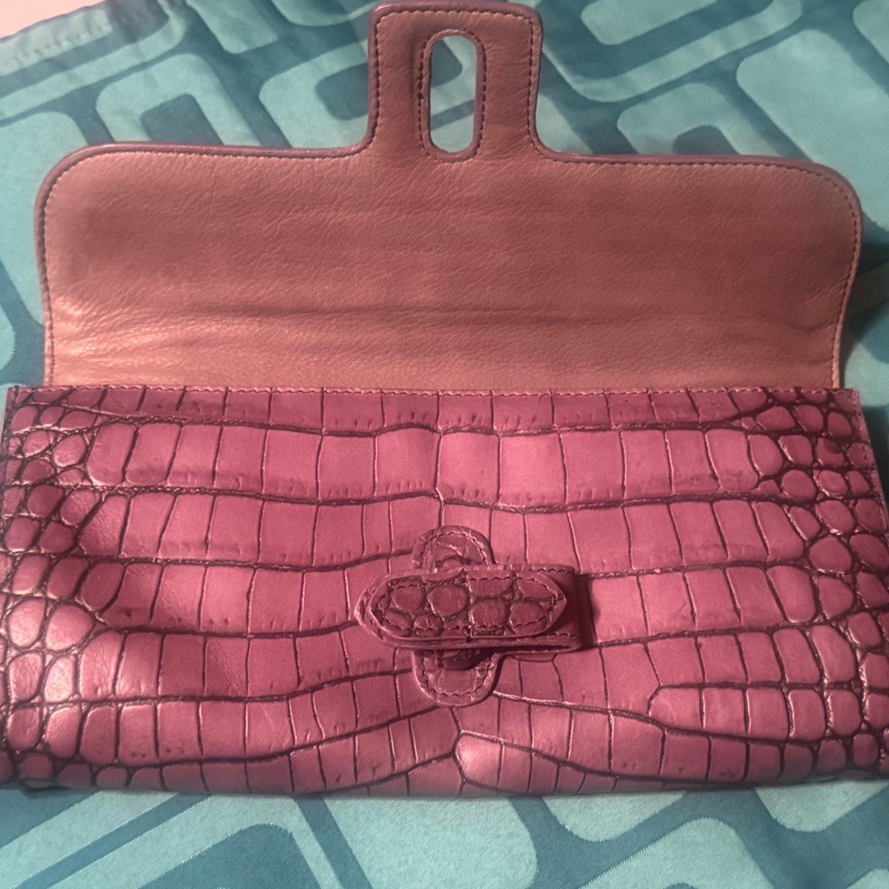 Dooney & Bourke Pink Croc-Embossed Clutch - Picture 2 of 6
